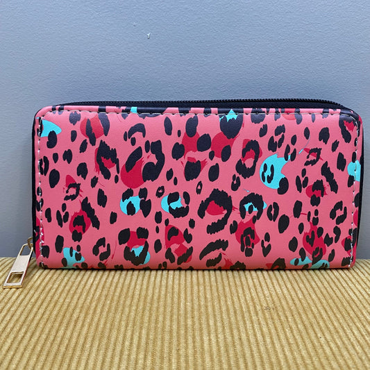 Wallet - Faux Leather - Coral Blue Animal Print