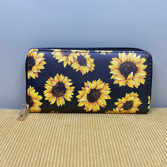 Wallet - Faux Leather - Sunflower Yellow Black Background