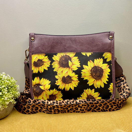 Audrey Crossbody Purse - Sunflowers on Eggplant